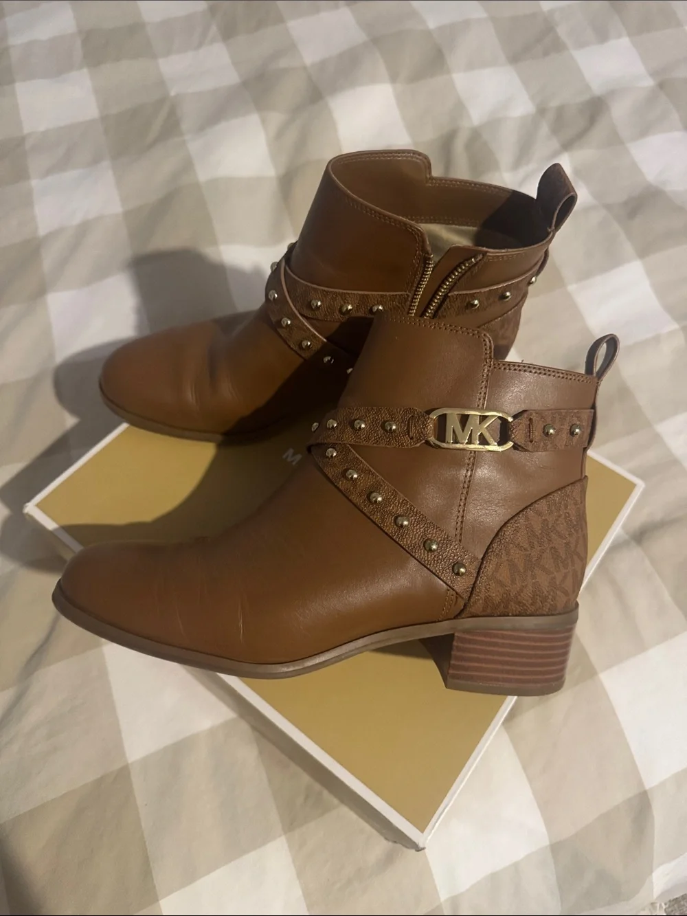 Michael Kors Tan Leather Studded Ankle Booties
